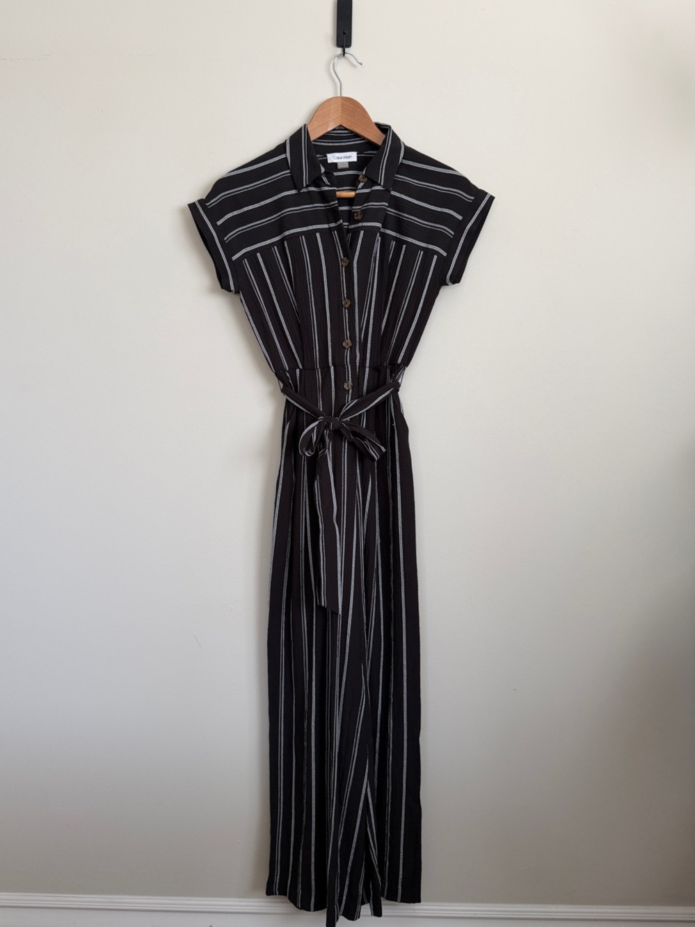 Calvin Klein Striped Short-Sleeve Jumpsuit